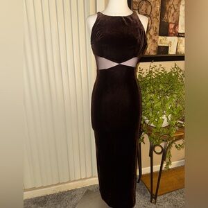 Vintage Y2K Betsy & Adam chocolate brown velvet maxi dress